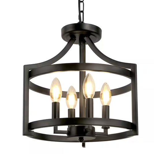 13.38 In. 4-Light Rustic Black Lantern Farmhouse Vintage Chandeliers for Living Room Entrance Foyer Hallway Dining Room