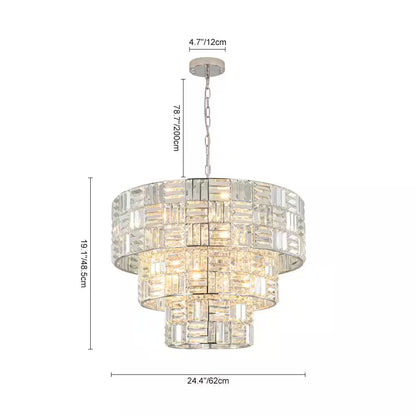 Luz 11-Light 3-Tier round Crystal Chandelier Chrome Finish round with Crystal for Living Room