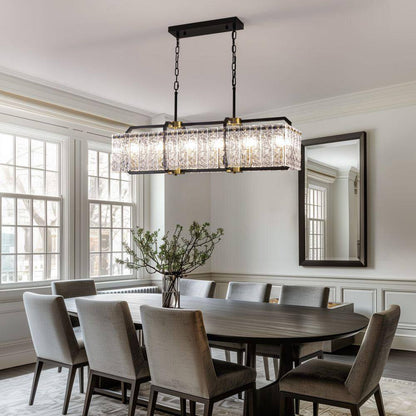 39 In. Modern 6-Light Rectangle Black Crystal Chandelier for Dinning Room