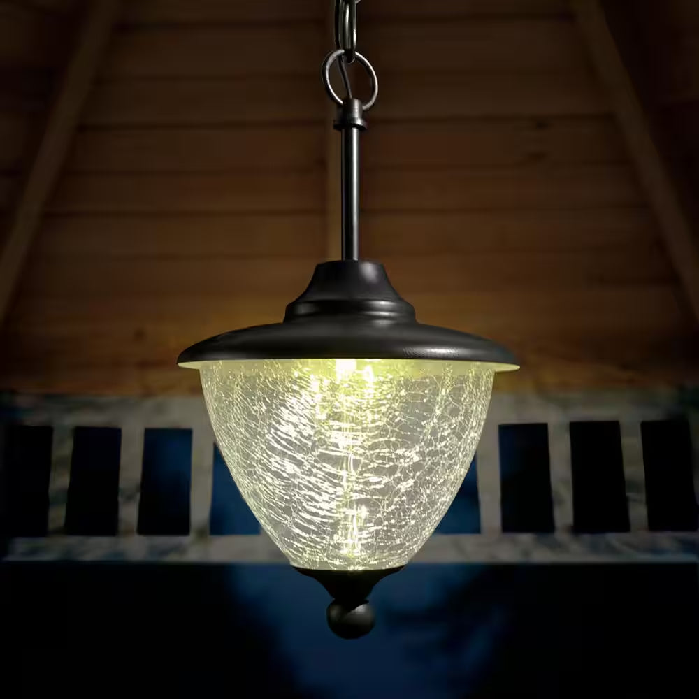 Eclipse 5-LED Outdoor Black Integrated LED Solar Hanging Chandelier