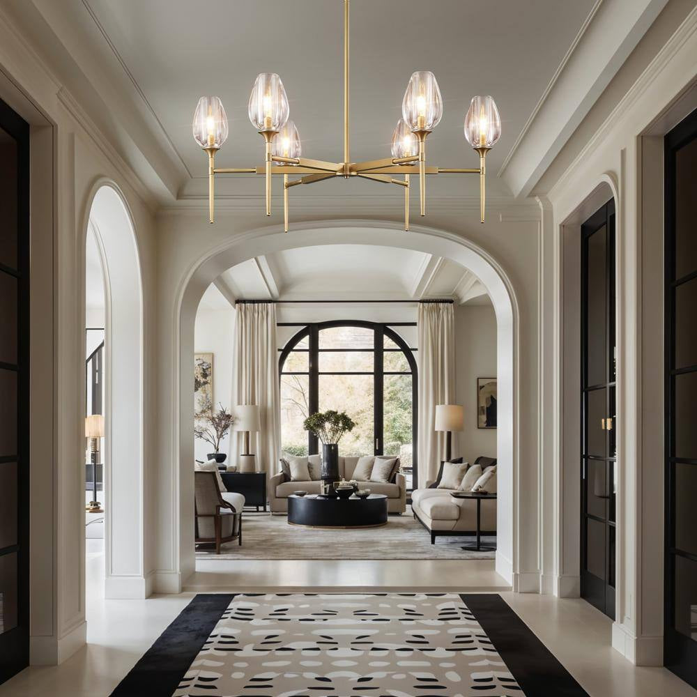 Modern Tulip Chandelier 42 In. 6-Light Gold Tulip round Chandelier for Dining Room, Living Room, Foyer, Hallway