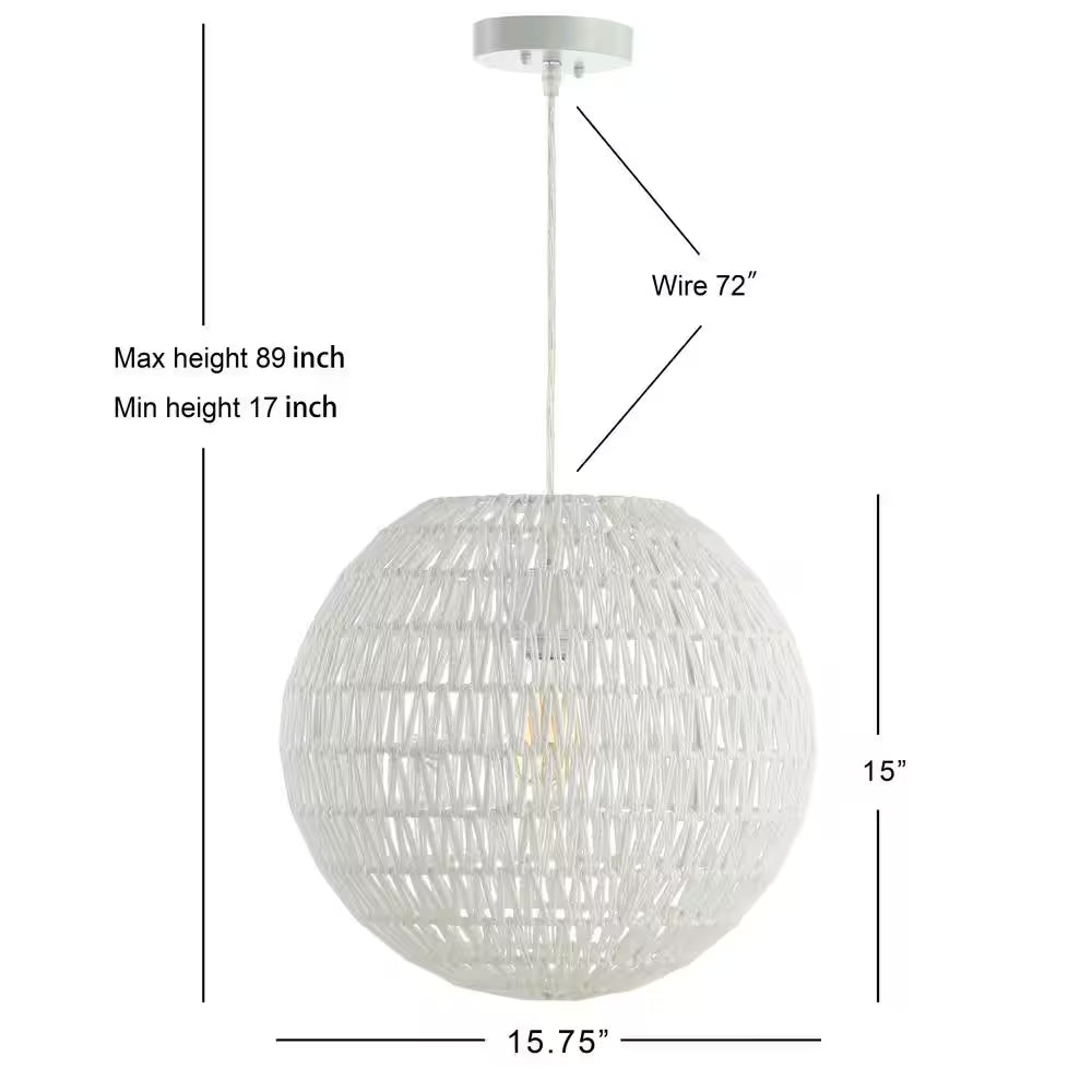 Luna 15.7 In. Woven Rattan Orb LED Pendant, White