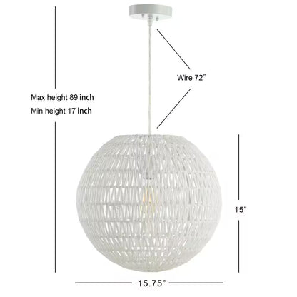 Luna 15.7 In. Woven Rattan Orb LED Pendant, White