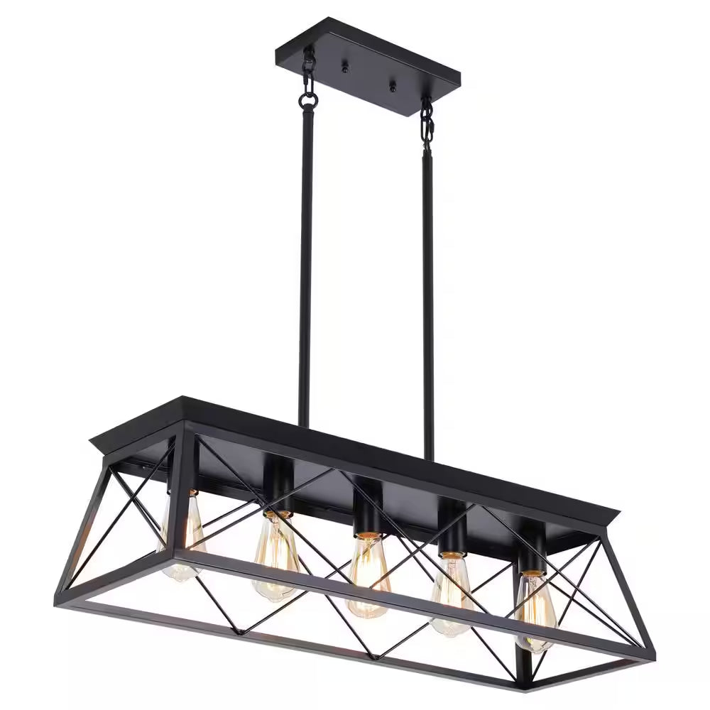 Industrial Series 5-Light Chandelier, Matte Black Finish, Modern Shape, Suitable for Living/Dining Room