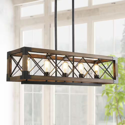 Colorado Modern Farmhouse 5-Light Rectangular Box Black Dining Room Chandelier
