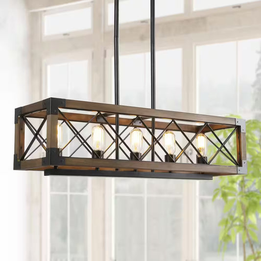 Colorado Modern Farmhouse 5-Light Rectangular Box Black Dining Room Chandelier