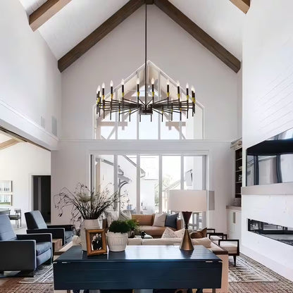 24-Light Modern Farmhouse Chandelier, Black Gold Dining Room Light Fixture, Candle Chandeliers for Living Room Kitchen