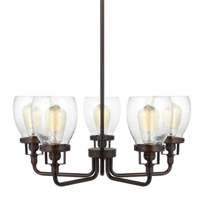 Belton 5-Light Bronze Transitional Industrial Hanging Chandelier with Clear Seeded Glass Shades