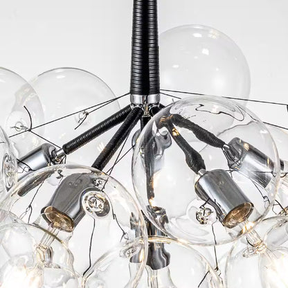 Alma 6-Light 24.8 In.W Silver and Black Cluster Bubble Chandelier with Clear Glass and Leather, LED Bulbs Included