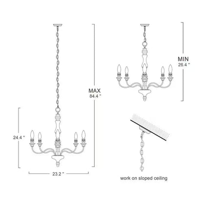 Wood Candle Chandelier 5-Light Weathered White Dining Room Chandelier Bronze Rustic Chandelier with French Country Style