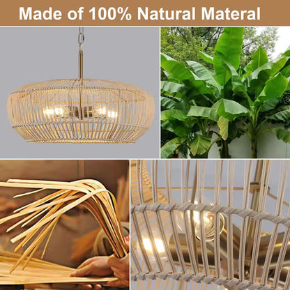 5-Light Gold Modern Bohemian Rattan Chandelier Light with Woven Shade