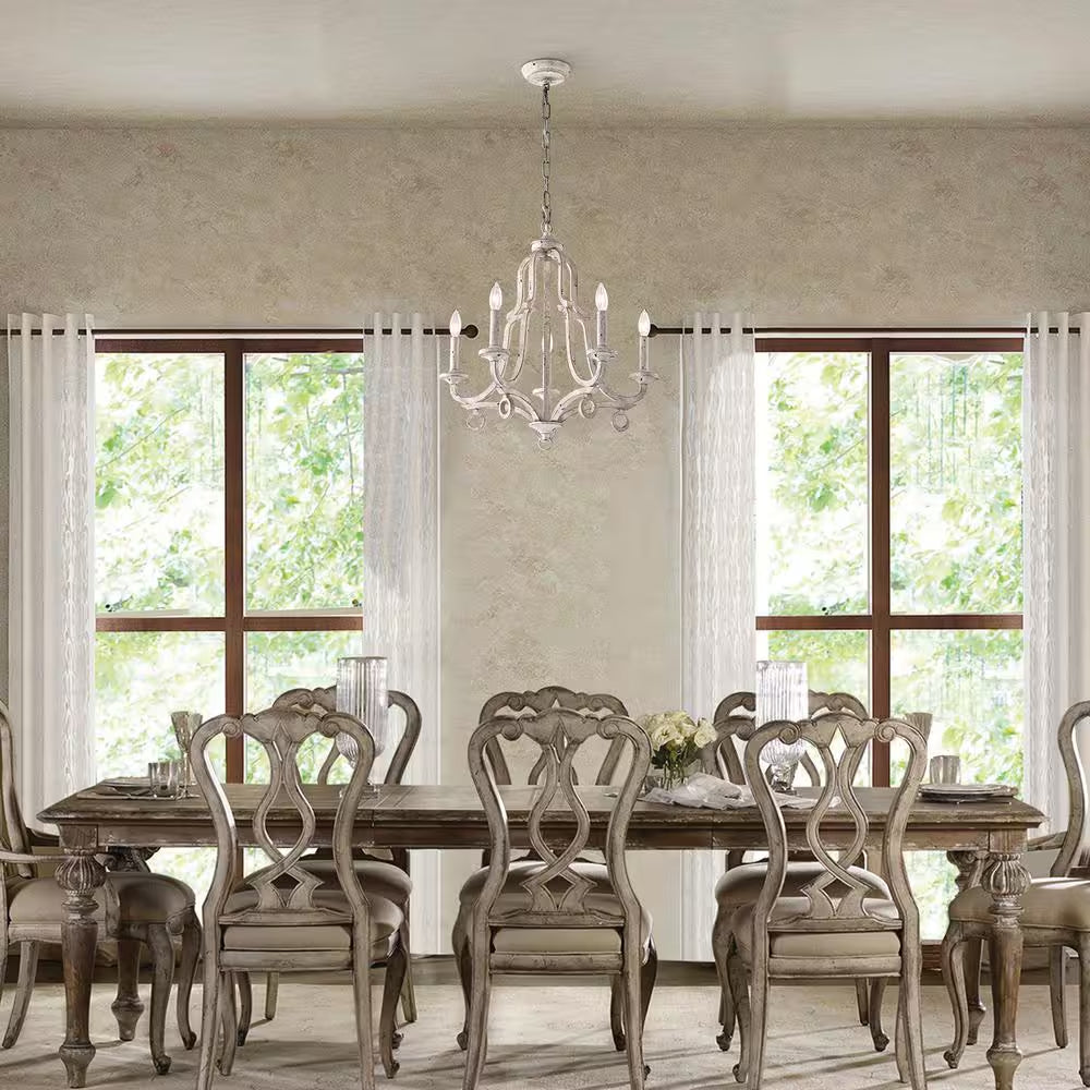 Hartsville 5-Light Antique White Farmhouse Distressed Candle Style Chandelier