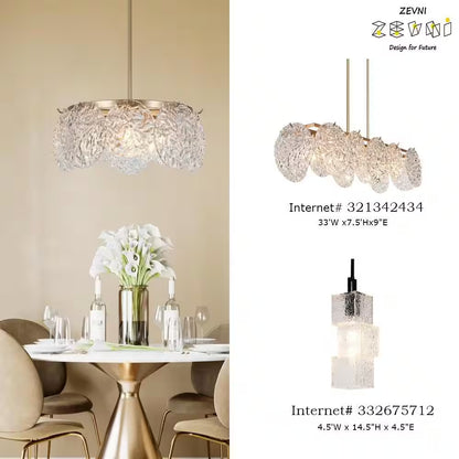 Wavelet 5-Light Dark Gold round Chandelier Lighting, Mid-Century Modern Pendant Light with Water Ripple Glass Shade