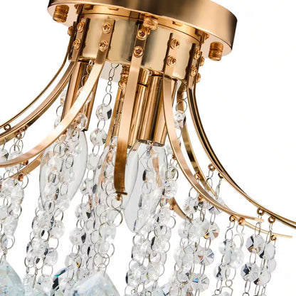 15.4 In. 3-Light Gold Crystal Chandelier Flush Mount Ceiling Light Fixture