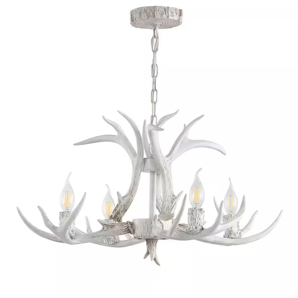 Eldora 26 In. Adjustable Resin Antler 4-Light White LED Chandelier