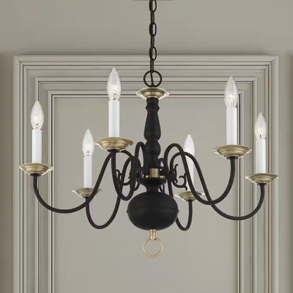 Yorkhaven 6-Light Black with Antique Brass Accents Chandelier
