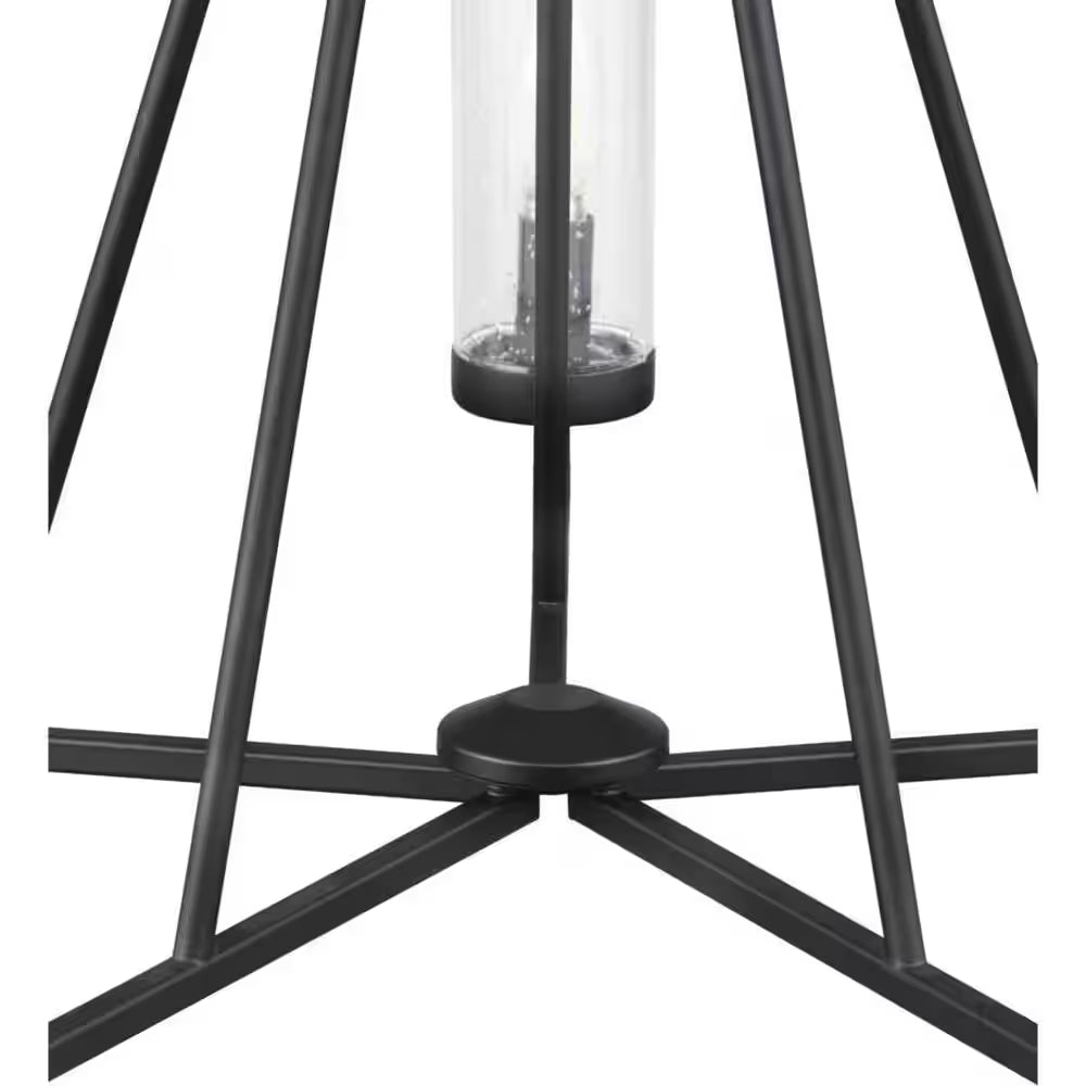Bainbridge 24 In. 5-Light Black Outdoor Urban Industrial Chandelier with Clear Seeded Glass Shades