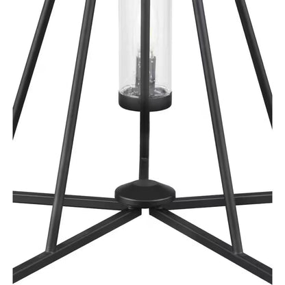 Bainbridge 24 In. 5-Light Black Outdoor Urban Industrial Chandelier with Clear Seeded Glass Shades