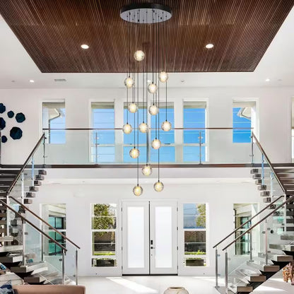 120 In. H 14-Light Black Staircase Chandelier Modern Pendant Light W/Glass Shade for High Ceiling Living Room Entryfoyer