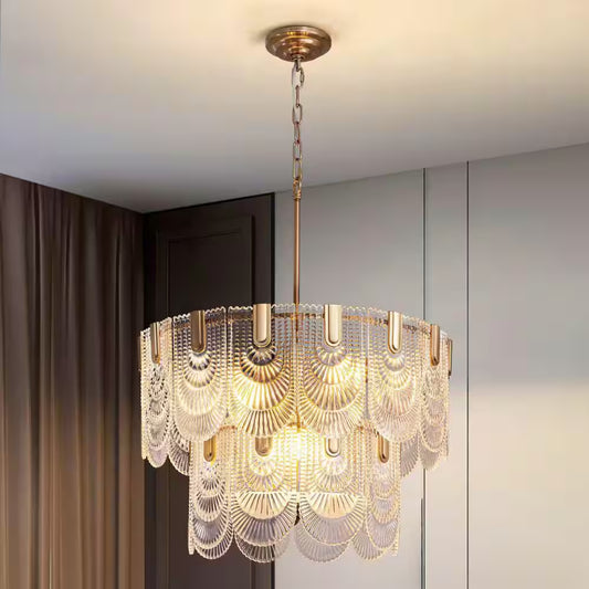 24 In. 9-Light Glass Modern Gold Chandelier for Dining Room and Living Room