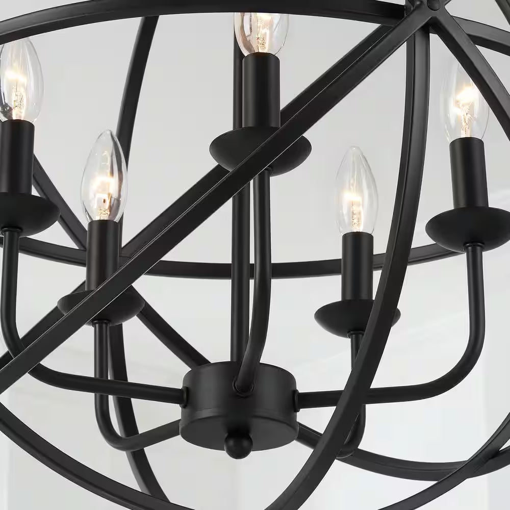 Sarolta Sands 5-Light Black Chandelier Light Fixture with Caged Globe Metal Shade
