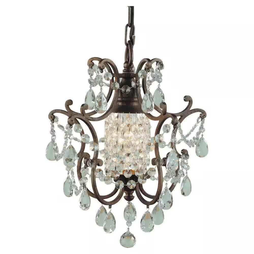 Maison De Ville 1-Light British Bronze French Country Classic Mini Crystal Candlestick Chandelier with Bead Accents