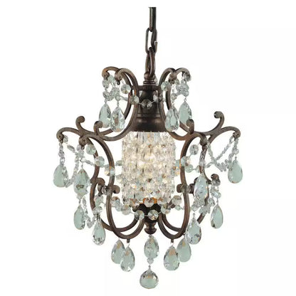 Maison De Ville 1-Light British Bronze French Country Classic Mini Crystal Candlestick Chandelier with Bead Accents