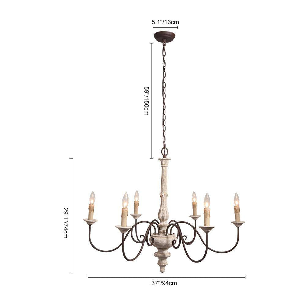 6 Light Rust Imitation Wood French Country Chandelier Farmhouse Chandelier Vintage Pendant Light Fixture for Living Room