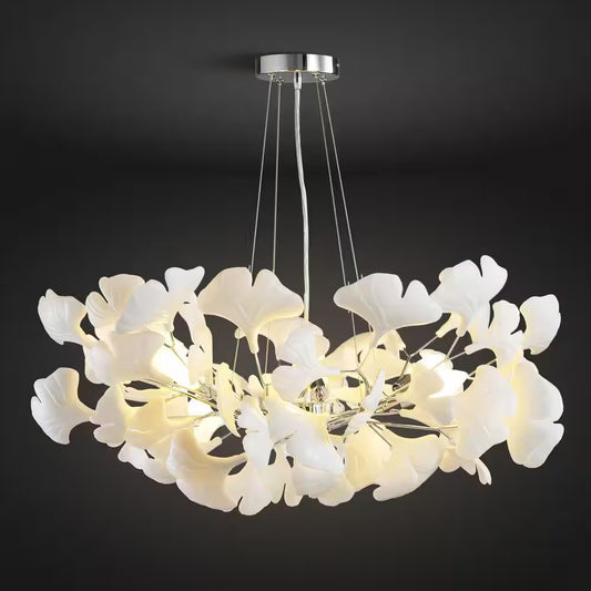 6 Light Silver Chandelier, Luxury Ginkgo Branch Chandelier for Living Room, Dining Room, Foyer, Kitchen Island-L31 In.
