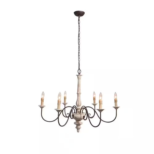 6 Light Rust Imitation Wood French Country Chandelier Farmhouse Chandelier Vintage Pendant Light Fixture for Living Room