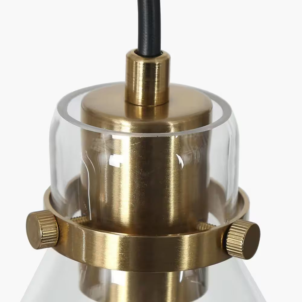 Modern Black and Brass Chandelier 3-Light Height Adjustable Ceiling Light with Teardrop Clear Glass Shades