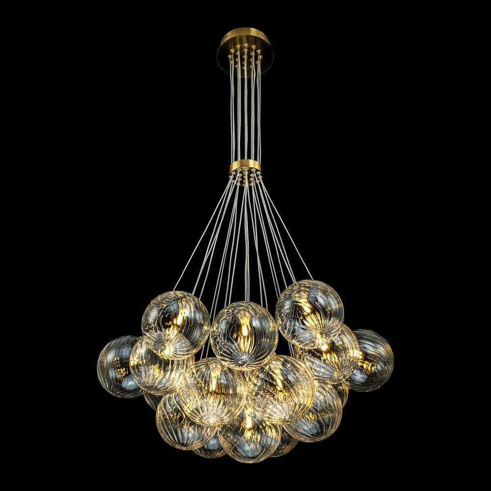 Bolton 19-Light Brass Modern Bubble Cluster, Sputnik Globe Bubble Chandelier with Swirled Glass Shades for Living Room