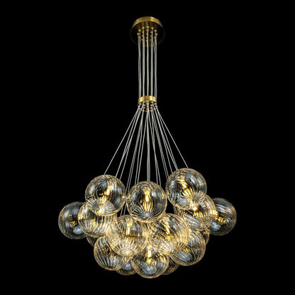 Bolton 19-Light Brass Modern Bubble Cluster, Sputnik Globe Bubble Chandelier with Swirled Glass Shades for Living Room