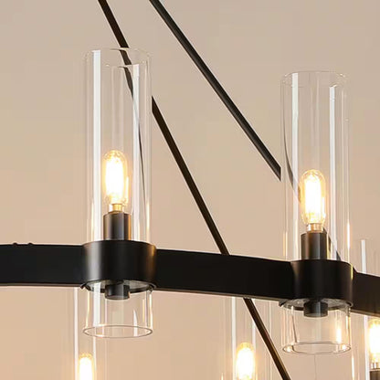 Farmhouse Chandelier 60 In. 20-Light Black Wagon Wheel Chandelier for Dinning Room, Kitchen Island, Foyer, Bedroom