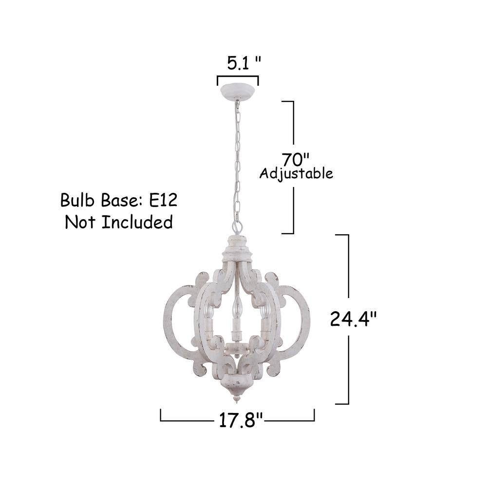 Voitto Cottage Chic Crown 6-Light Distressed White Wood Chandelier with Farmhouse Wooden Pendant