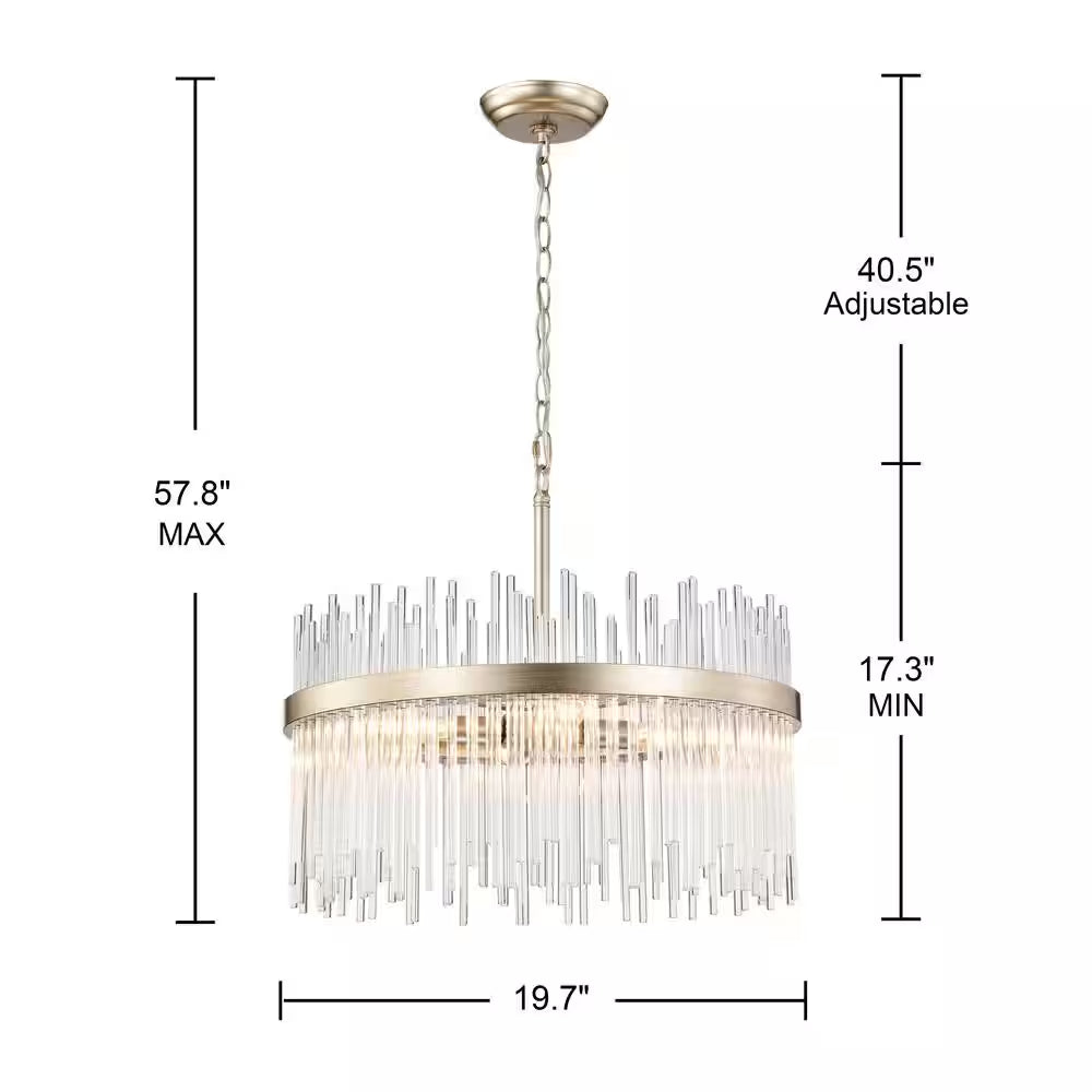 Hebe 19.7 In. Dia 5-Light Brushed Champagne Silver Clear Glass Bars Chandelier