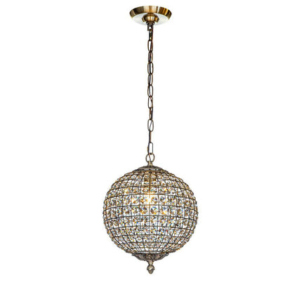 12 In. 1-Light Retro Antique Gold Crystal Globe Chandelier Small Sphere Pendant Light