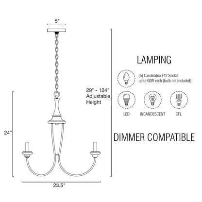 Lotus 60-Watt 5-Light Rustic Metal French Country Chandelier, No Bulb Included