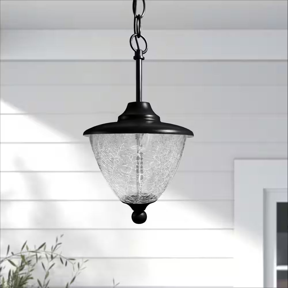 Eclipse 5-LED Outdoor Black Integrated LED Solar Hanging Chandelier