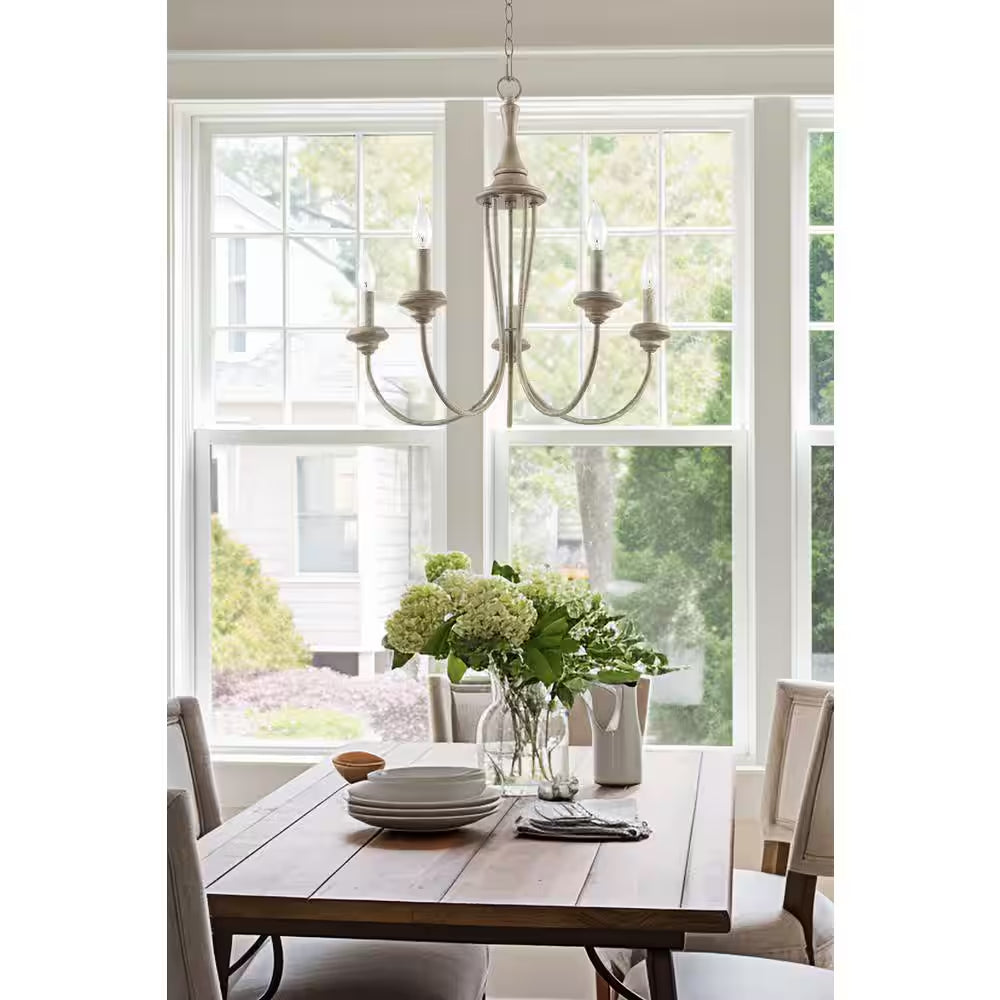 Lotus 60-Watt 5-Light Rustic Metal French Country Chandelier, No Bulb Included