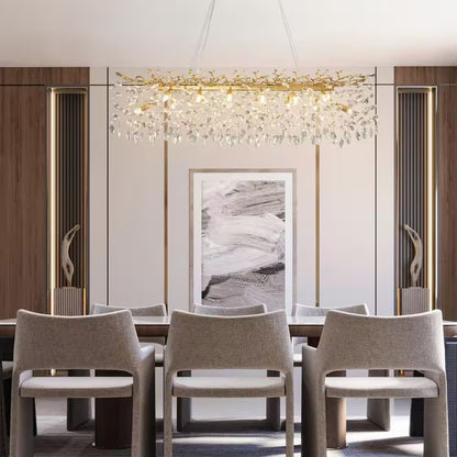 47.2 In. Modern 14-Lights Gold Luxury Crystal Linear Chandelier for Dining Room
