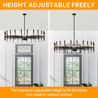24-Light Modern Farmhouse Chandelier, Black Gold Dining Room Light Fixture, Candle Chandeliers for Living Room Kitchen