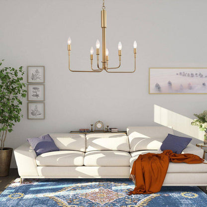 Modern 6-Light Gold Asymmetric Candlestick Chandelier Contemporary Pendant Lighting for Dining Room Kitchen Living Room
