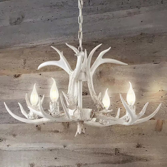 Eldora 26 In. Adjustable Resin Antler 4-Light White LED Chandelier