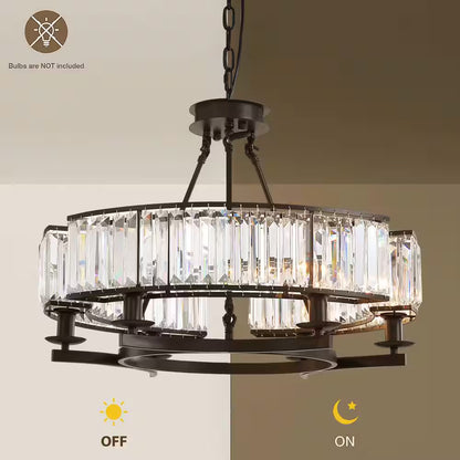 Modern Crystal Chandelier 26 In. 6-Light Black Drum Pendant Lighting Ceiling Semi Flush Mount