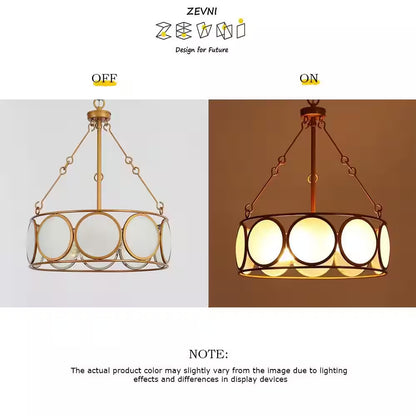3-Light Antique Gold Modern Pendant Light, Frosted Glass round Chandelier, Transitional Dining Room Drum Chandelier
