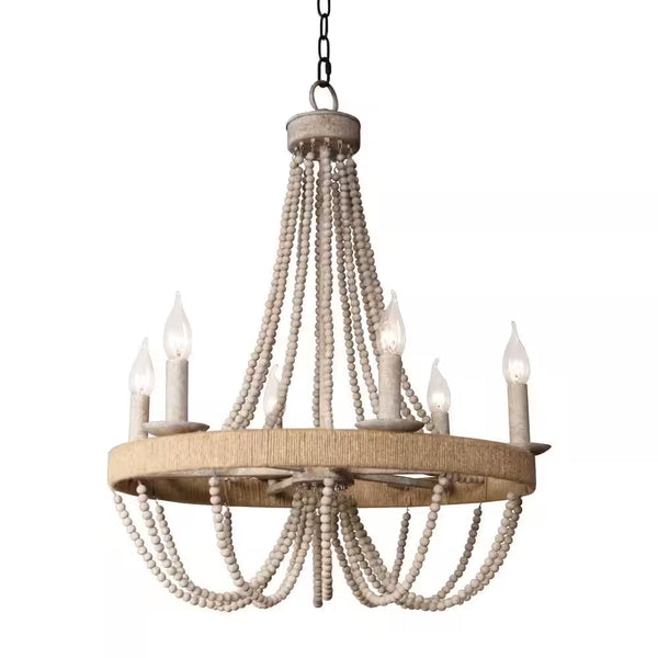 6-Light Wood Vintage Candle Chandelier
