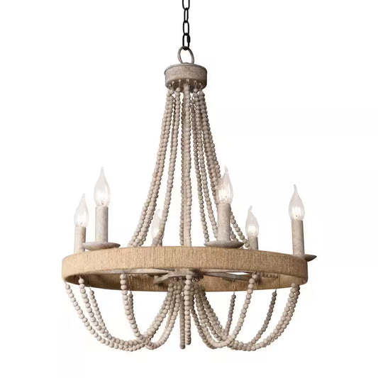 6-Light Wood Vintage Candle Chandelier