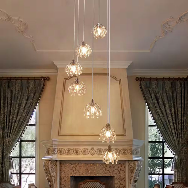 Adelman 7-Light Dimmable Modern Chrome Crystal Chandelier for Stairs Foyer High Ceiling Living Room