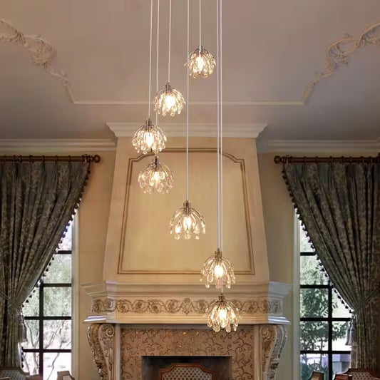 Adelman 7-Light Dimmable Modern Chrome Crystal Chandelier for Stairs Foyer High Ceiling Living Room